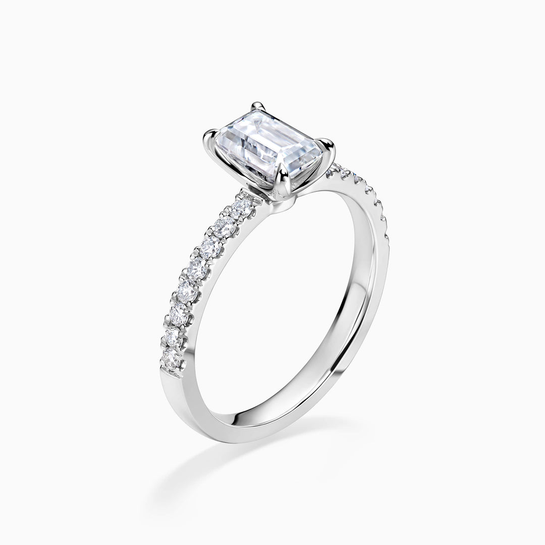 1.0CT Emerald Cut Pave Diamond Moissanite Engagement Ring