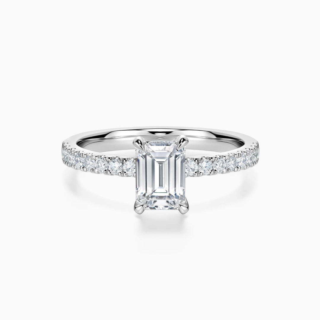 1.0CT Emerald Cut Pave Diamond Moissanite Engagement Ring