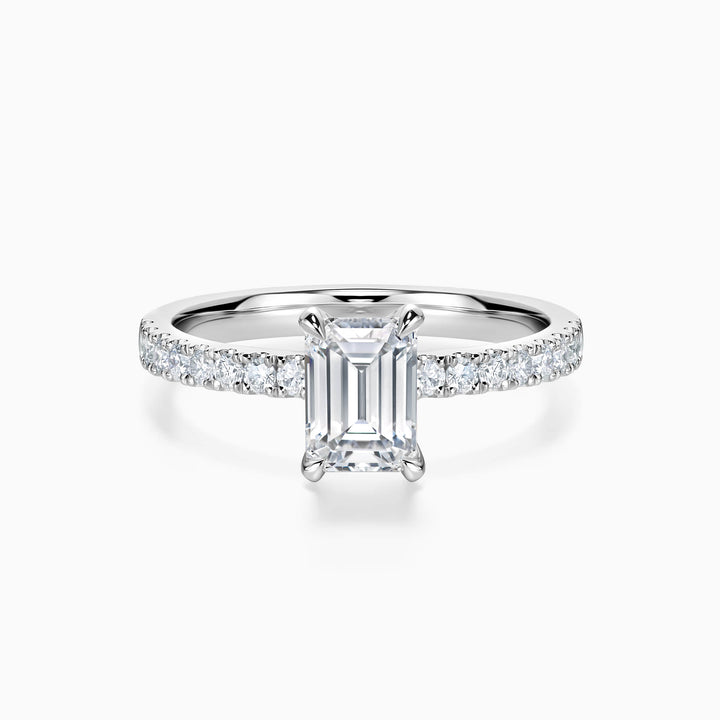 1.0CT Emerald Cut Pave Diamond Moissanite Engagement Ring