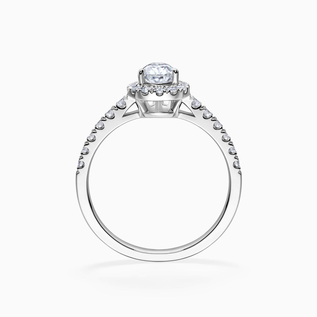 1.0CT Pear Cut Diamond Halo Moissanite Engagement Ring