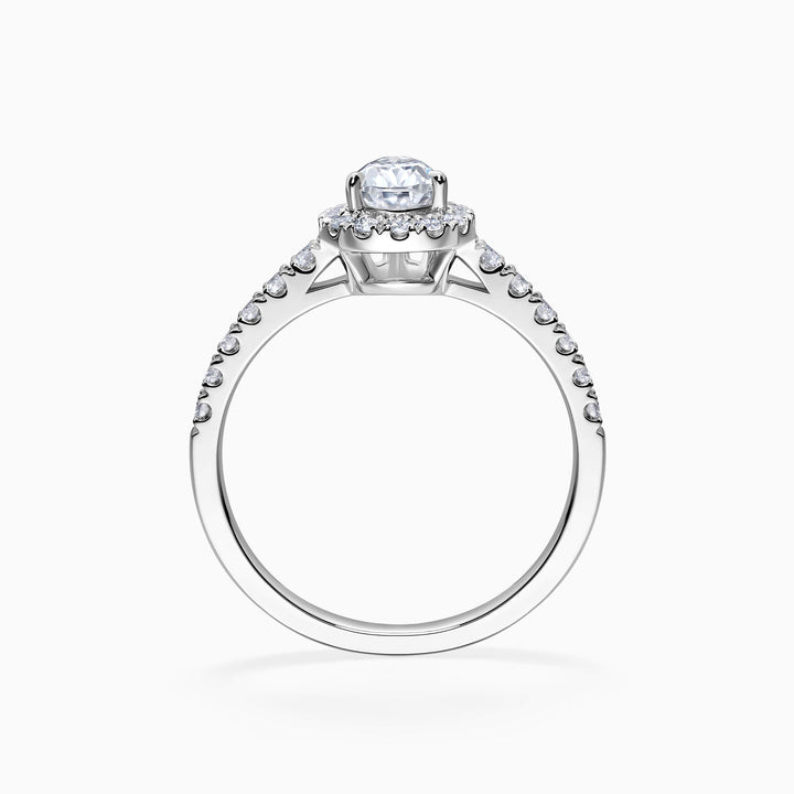 1.0CT Pear Cut Diamond Halo Moissanite Engagement Ring