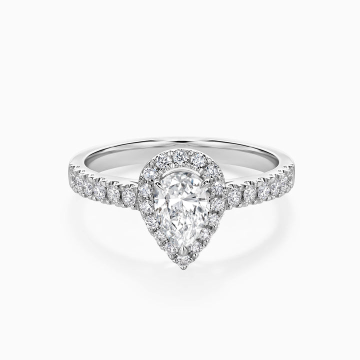 1.0CT Pear Cut Diamond Halo Moissanite Engagement Ring