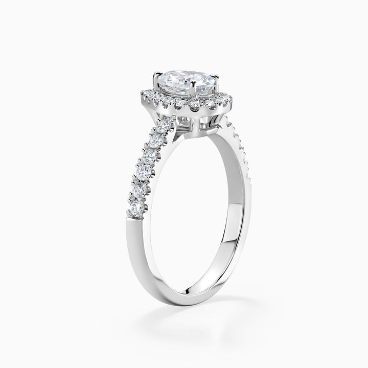 1.0CT Pear Cut Diamond Halo Moissanite Engagement Ring