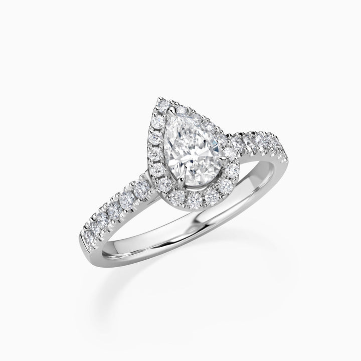 1.0CT Pear Cut Diamond Halo Moissanite Engagement Ring