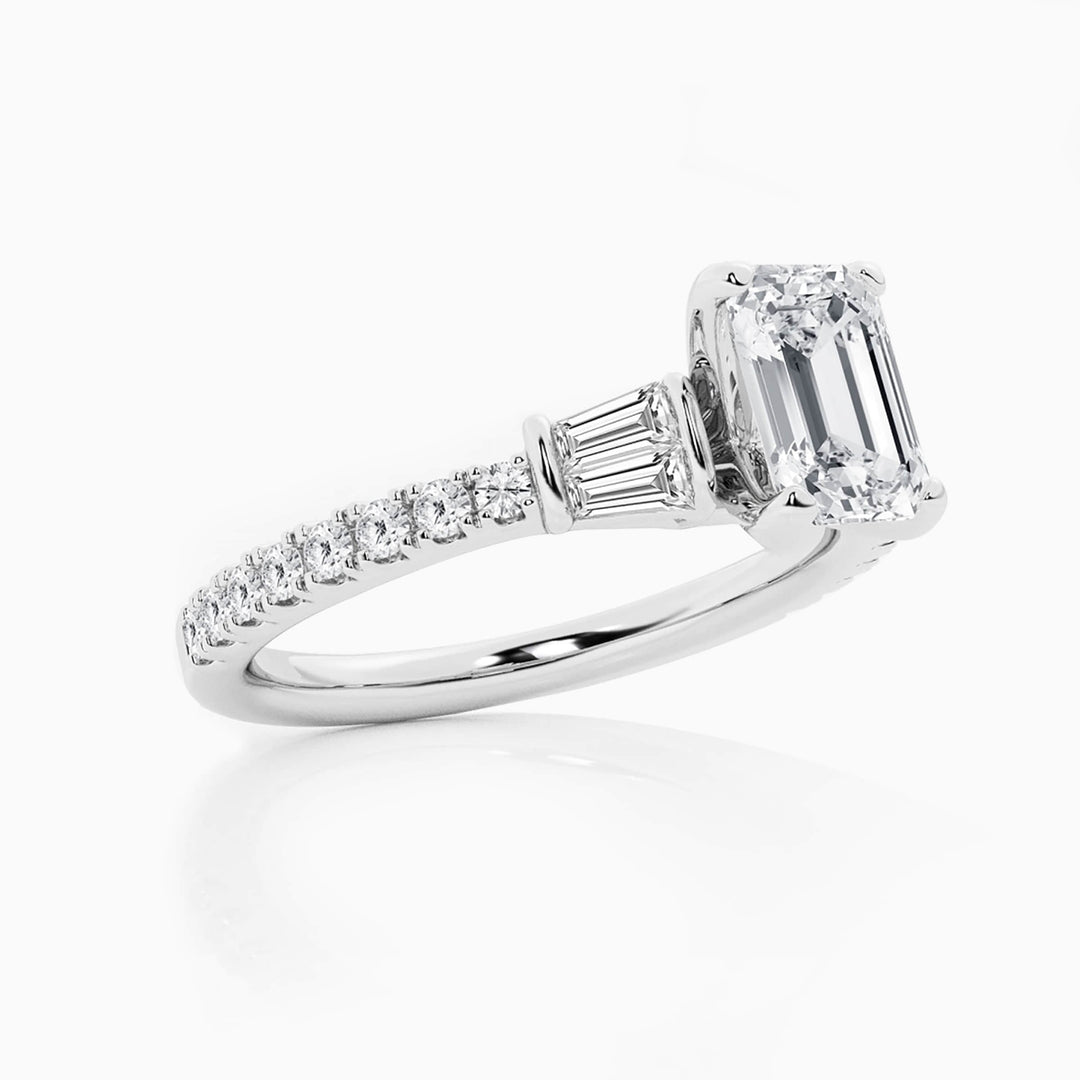 1.0CT Emerald Cut Three Stone Moissanite Diamond Engagement Ring