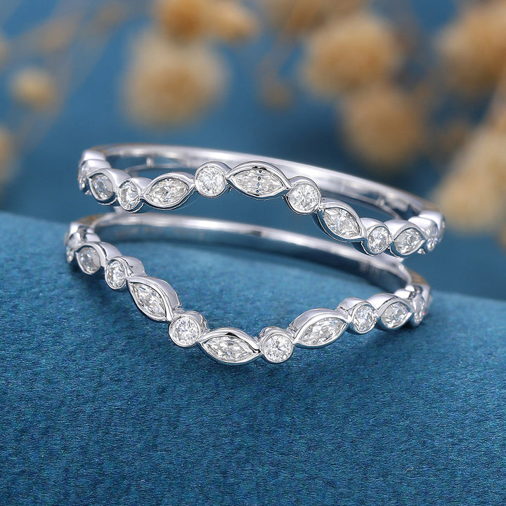 round-marquise-shaped-moissanite-unique-wedding-band