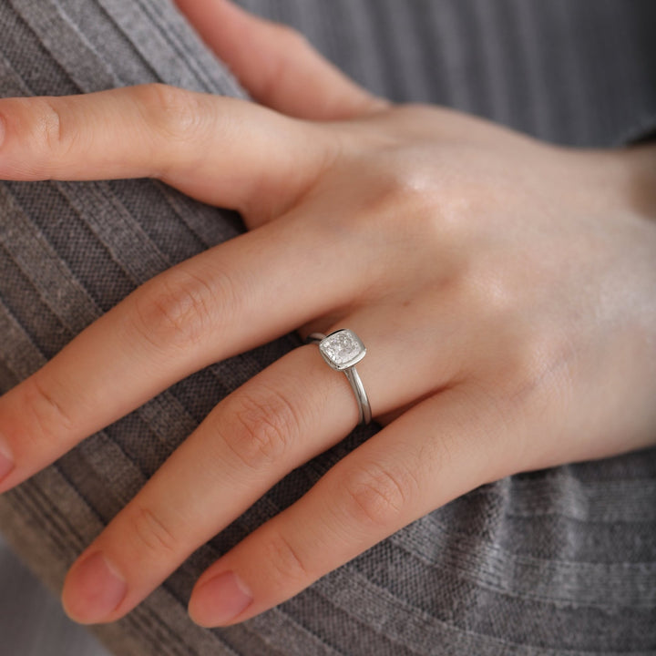 Unique Cushion Bezel Engagement Ring
