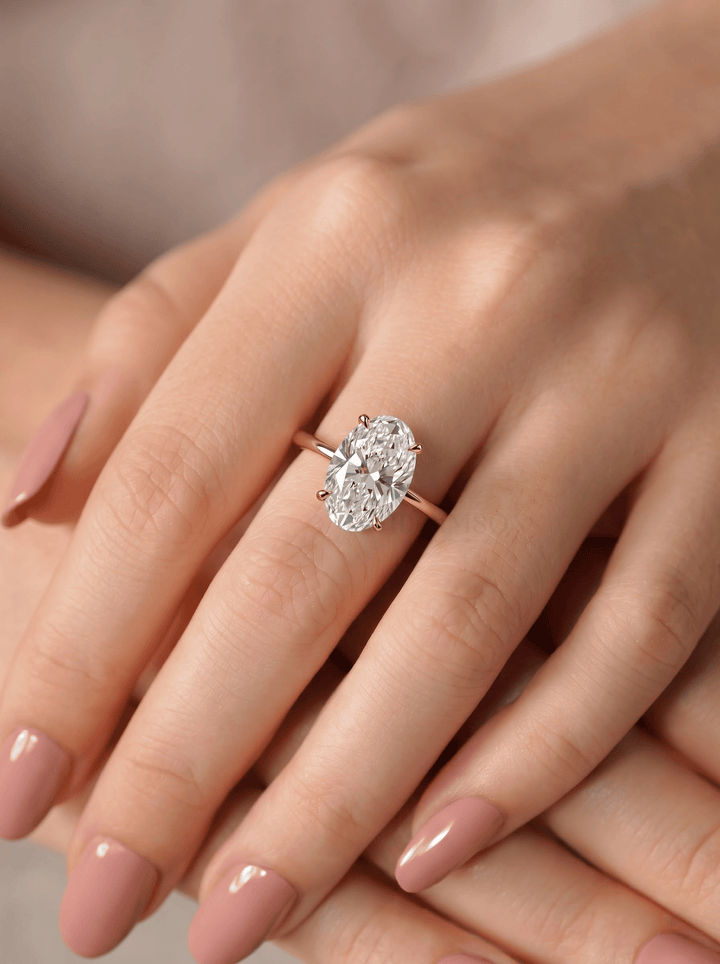 Hailey Bieber Engagement Ring – Oval Hidden Halo Diamond