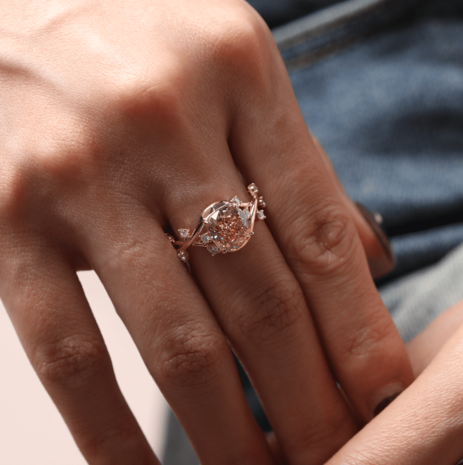 Peach Anniversary Gift
Round Peach Solitaire
Ethereal Bridal Jewelry
Organic Style Ring
Handcrafted Nature Ring
Peach Colored Stone
Botanical Wedding Ring
Dainty Leaf Ring
Affordable Luxury Ring
