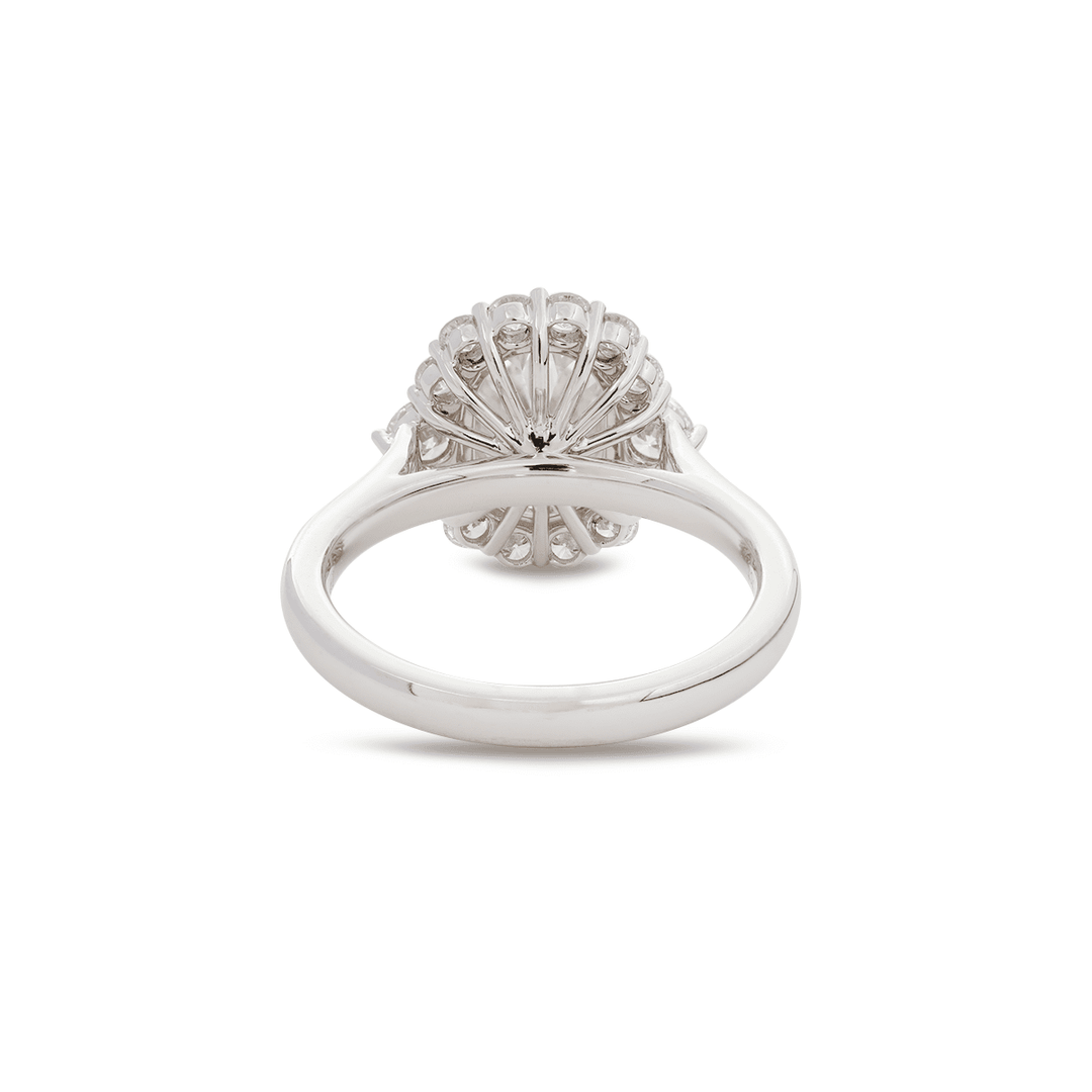 High Profile Engagement RingSustainable Old Mine DiamondLab Grown Old Mine HaloGIA Elongated Old Mine18K Gold Cathedral RingPlatinum Old Mine HaloLarge Carat Antique Ring