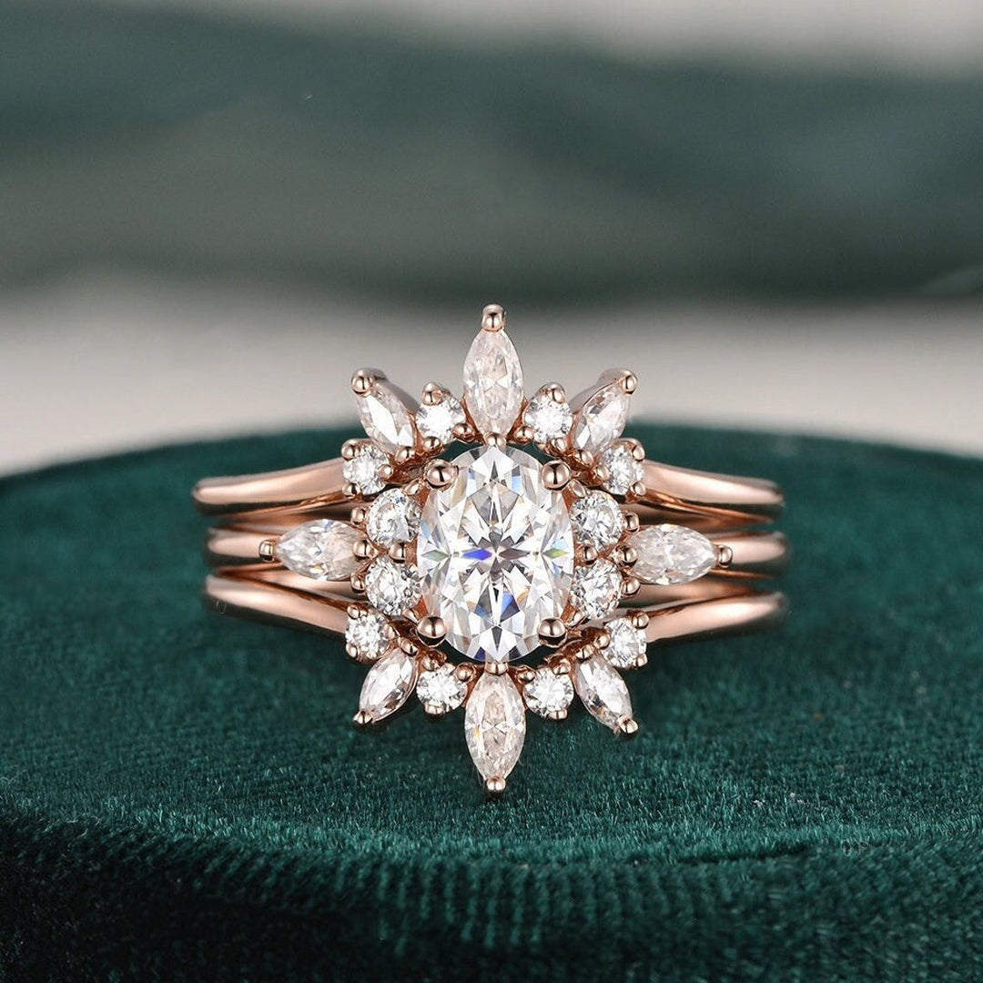 CT Oval Cut Cluster Moissanite Bridal Ring Set – DAVID SIMSON