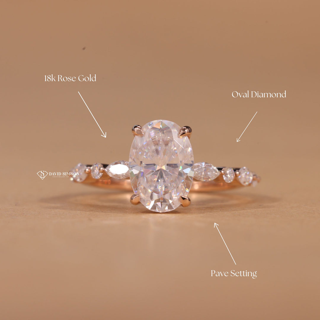  Diamond Alternative, Lab Grown Moissanite, 14K Gold Ring, 18K White Gold, D Color Moissanite, VVS1 Moissanite, Hidden Halo Ring, Oval Cut Diamond, Sparkly Pave Band, Bridal Jewelry, Wedding Ring,