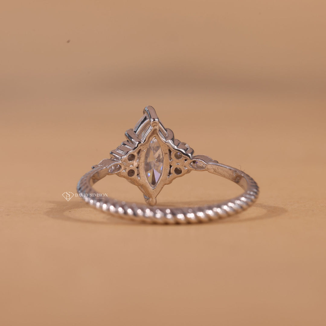 Cluster Diamond Ring, Marquise Diamond Alternative, 14K Gold Ring, 18K White Gold, D Color Moissanite, VVS1 Moissanite, Unique Engagement Ring, Boho Wedding Ring, Dainty Pave Band, Sparkling Cluster, Art Deco Ring, Bridal Jewelry,