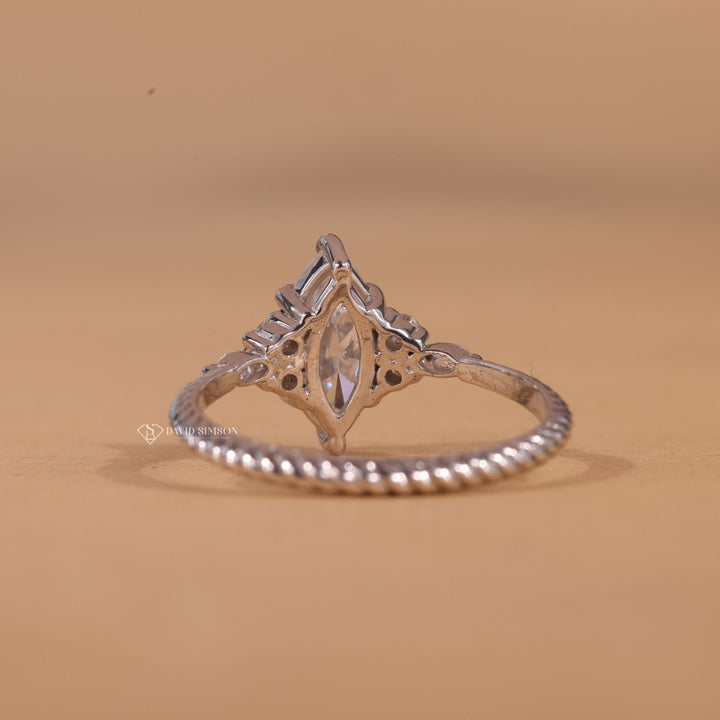 Cluster Diamond Ring, Marquise Diamond Alternative, 14K Gold Ring, 18K White Gold, D Color Moissanite, VVS1 Moissanite, Unique Engagement Ring, Boho Wedding Ring, Dainty Pave Band, Sparkling Cluster, Art Deco Ring, Bridal Jewelry,