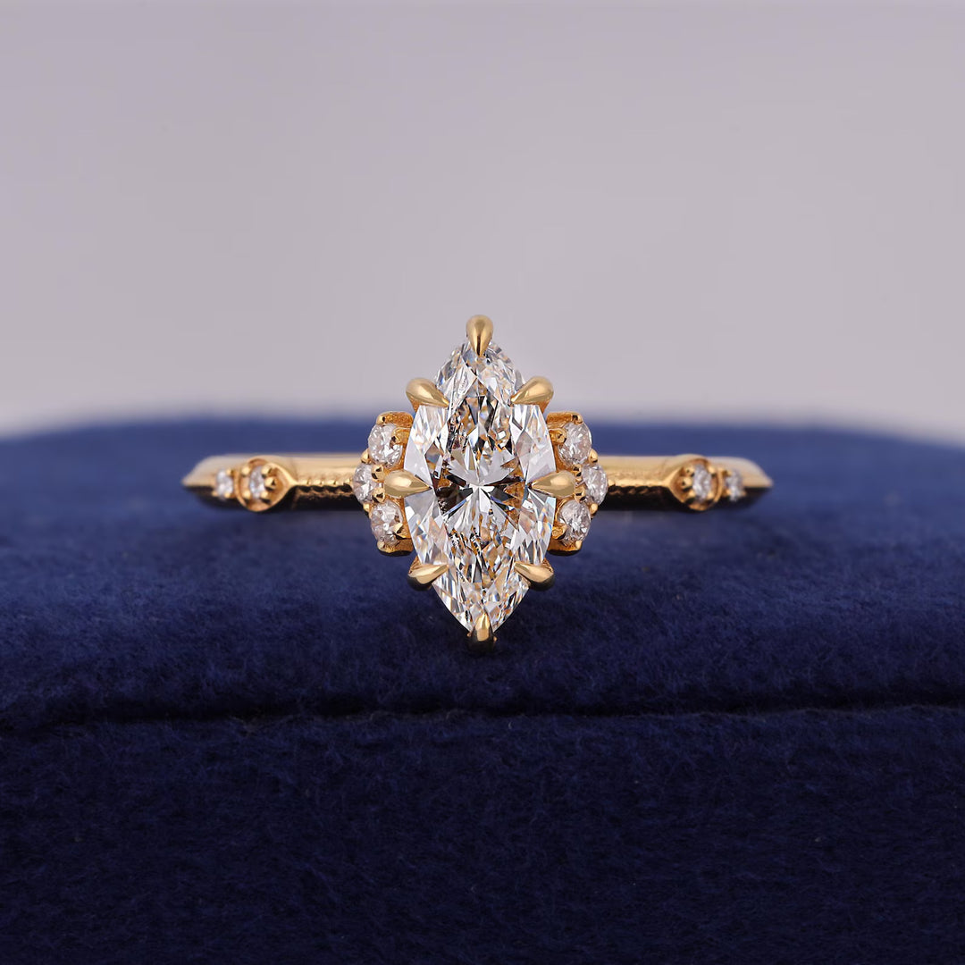 Marquise Moissanite Ring
Vintage Cluster Ring
2 Carat Marquise Cut
1.5 Carat Moissanite
