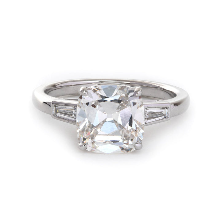 4 Carat Lab Grown Old Mine CushionOld Mine Cut Diamond with Side StonesElongated Old Mine Cushion Three Stone