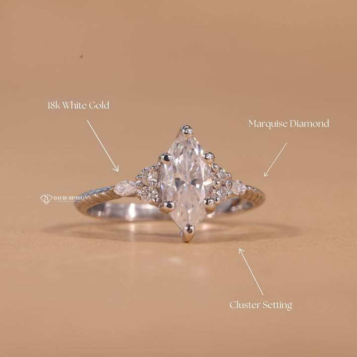 Rose Gold Ring, Gift for Fiancée, Promise Ring, Crushed Ice Marquise, Vintage Inspired Ring, Elegant Bridal, 