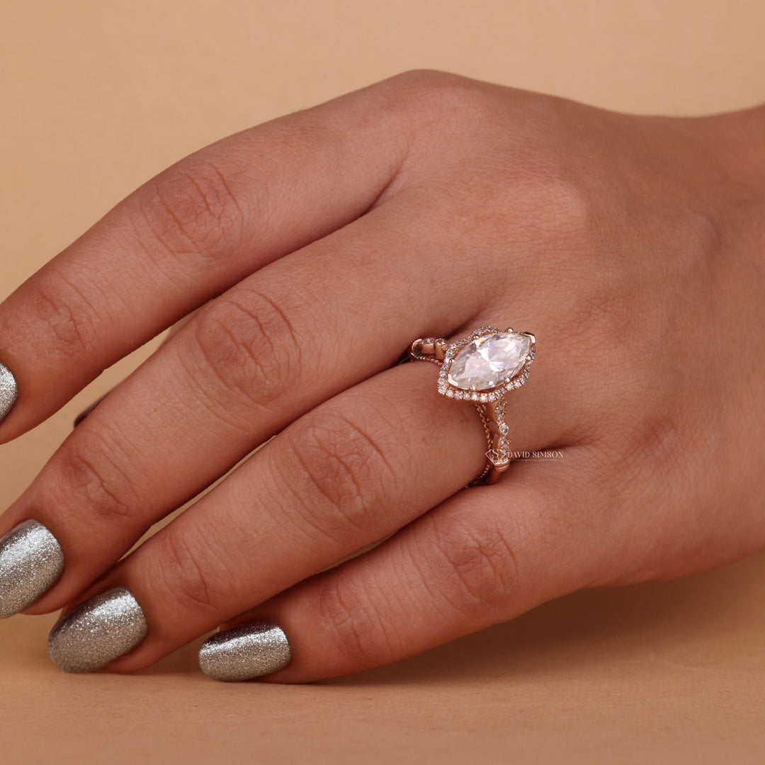 1.0CT Marquise Engagement
2.0CT Moissanite Halo
Marquise Cut Halo Ring
Antique Moissanite Ring
