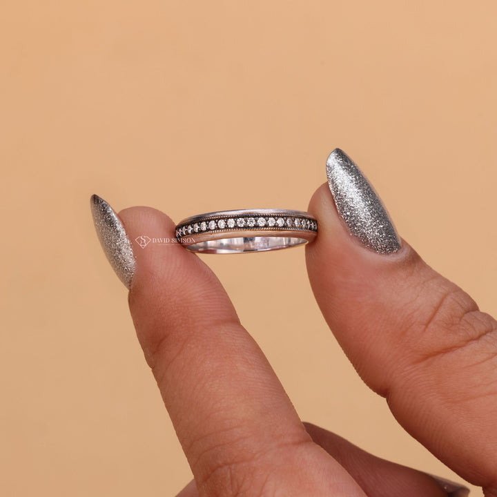 Round Cut Moissanite, Vintage Wedding Band, Full Eternity Ring, Moissanite Eternity, White Gold Band, Diamond Alternative,