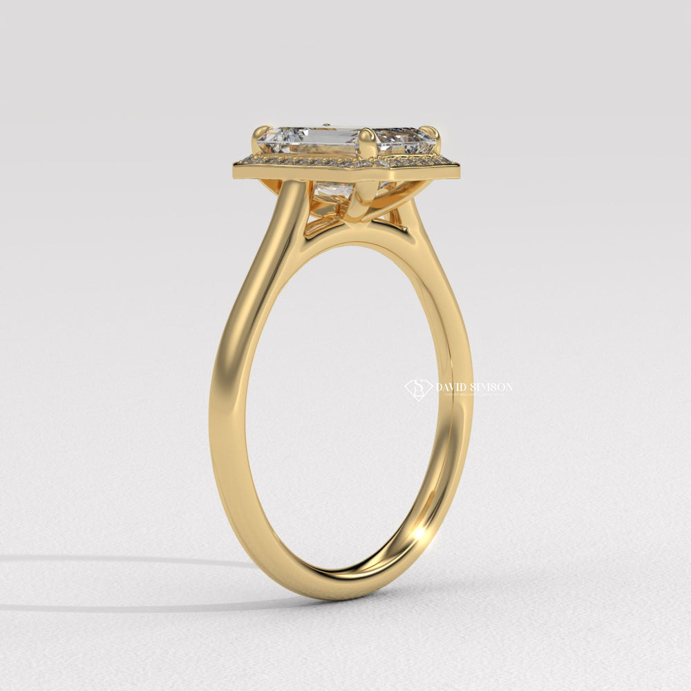 Emerald side stone engagement ring, Emerald cathedral engagement ring, Emerald bezel engagement ring, Emerald tension set engagement ring,