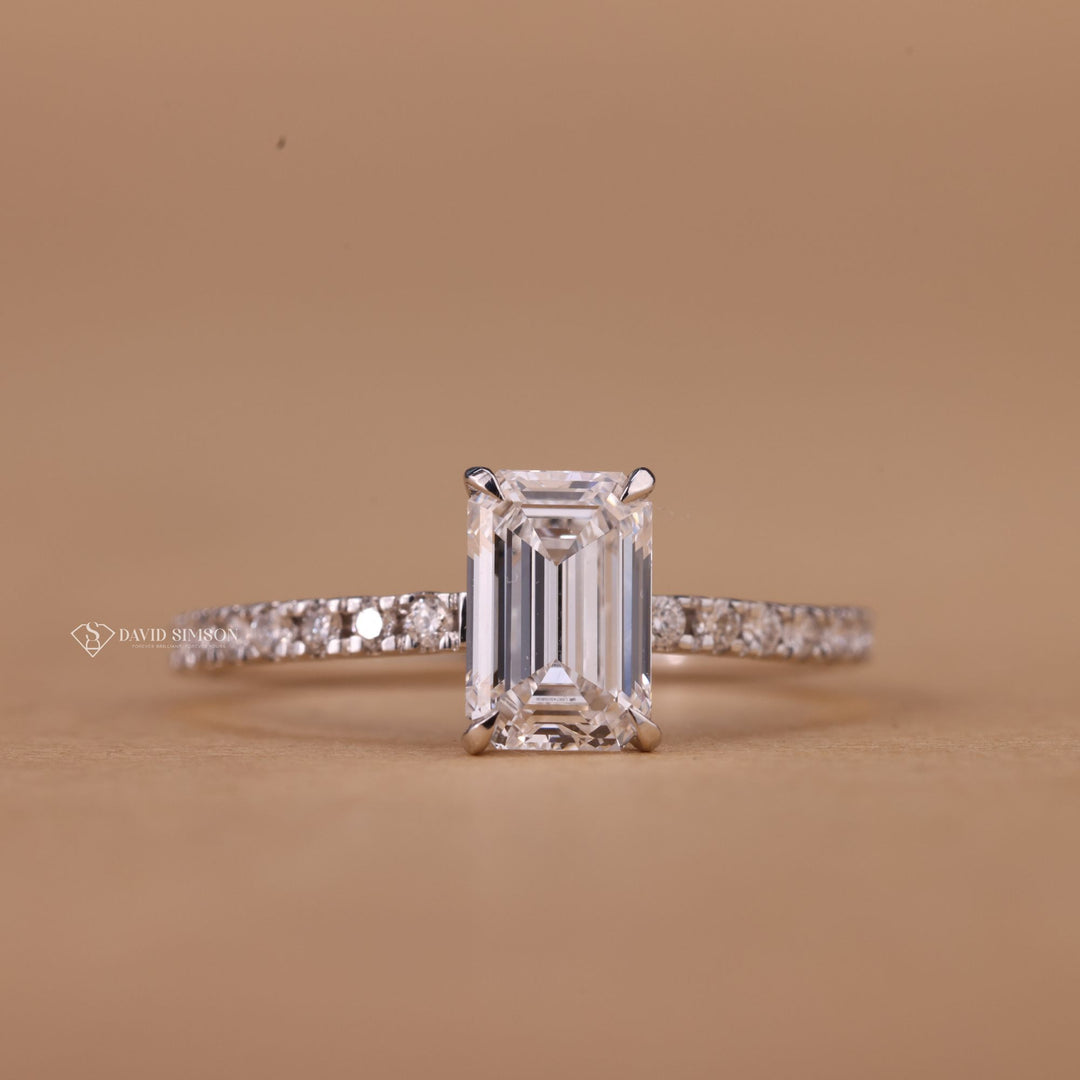 Dainty Pave Moissanite Ring
Unique Emerald Engagement Ring
Conflict-Free Diamond Alternative
