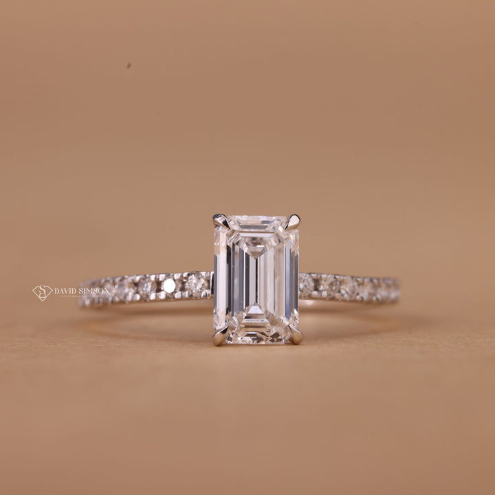 Dainty Pave Moissanite Ring
Unique Emerald Engagement Ring
Conflict-Free Diamond Alternative
