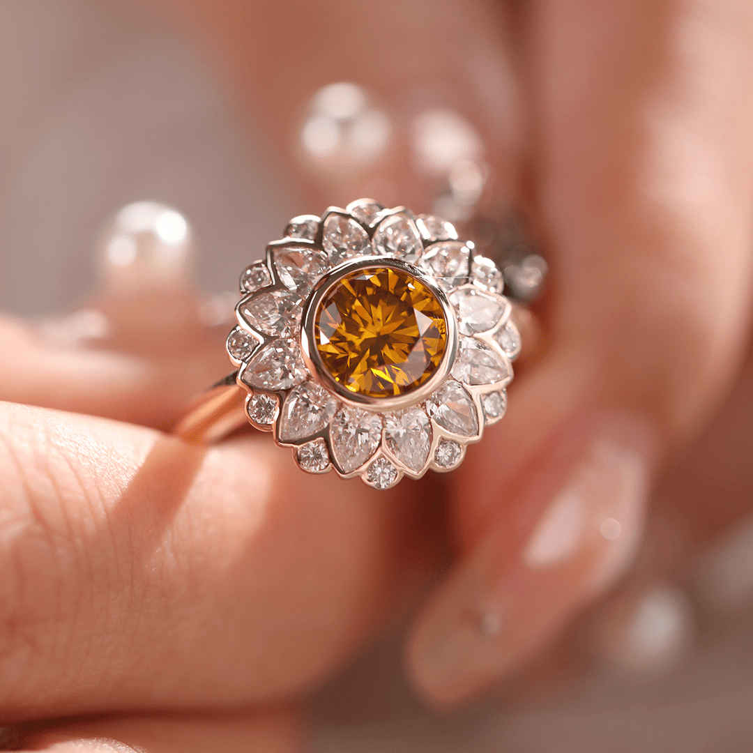Yellow Diamond Sunflower RingSunflower Halo Engagement Ring1 Carat Yellow Diamond2 Carat Yellow Diamond Ring