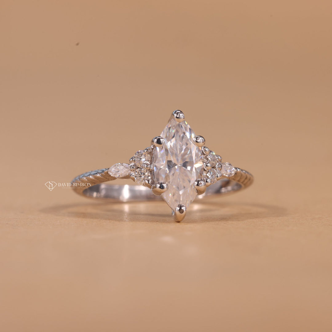 Gold Ring, Gift for Fiancée, Promise Ring, Crushed Ice Marquise, Vintage Inspired Ring, Elegant Bridal, Minimalist