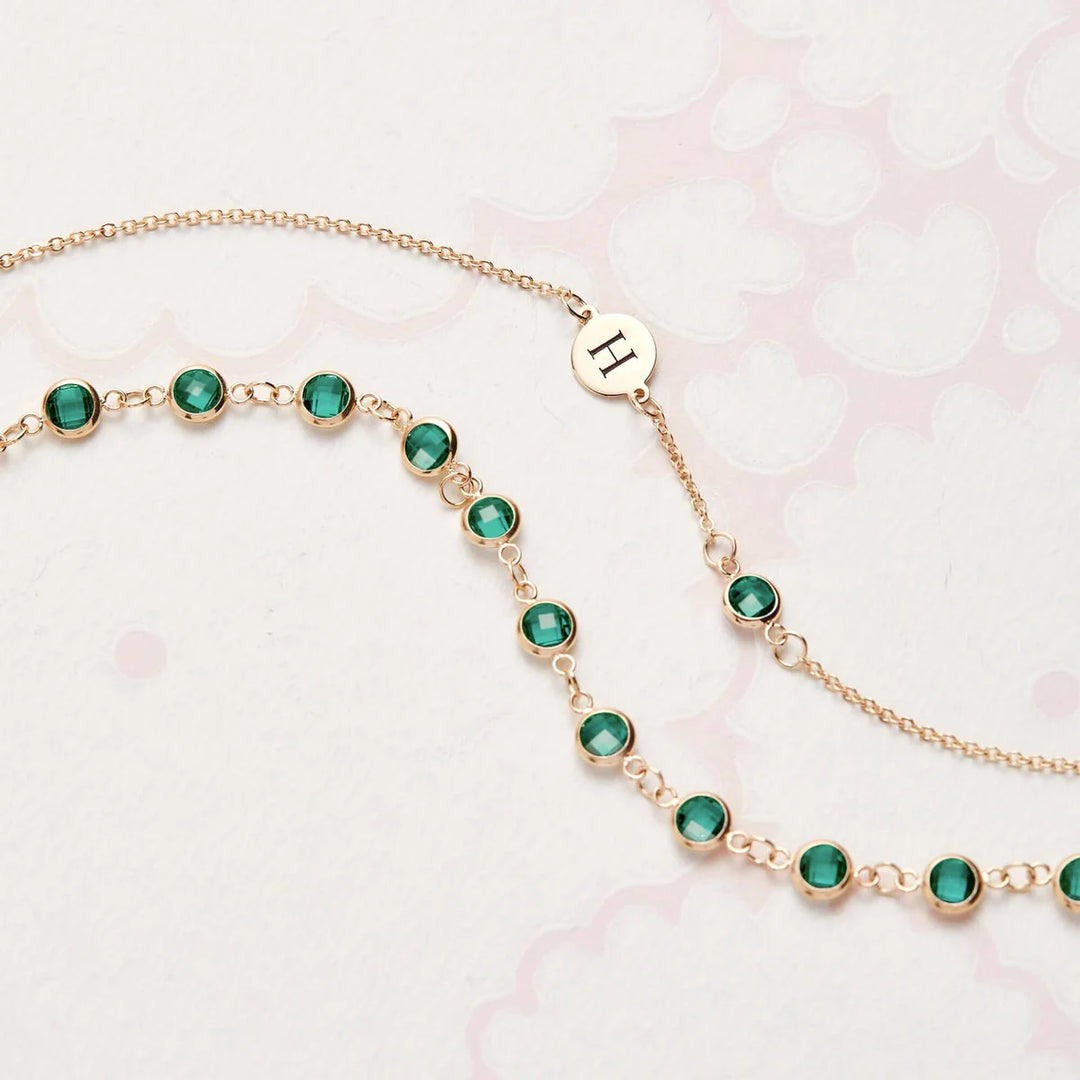 0.25CT Round Emerald Diamond May Birthstone Latter Bracelet