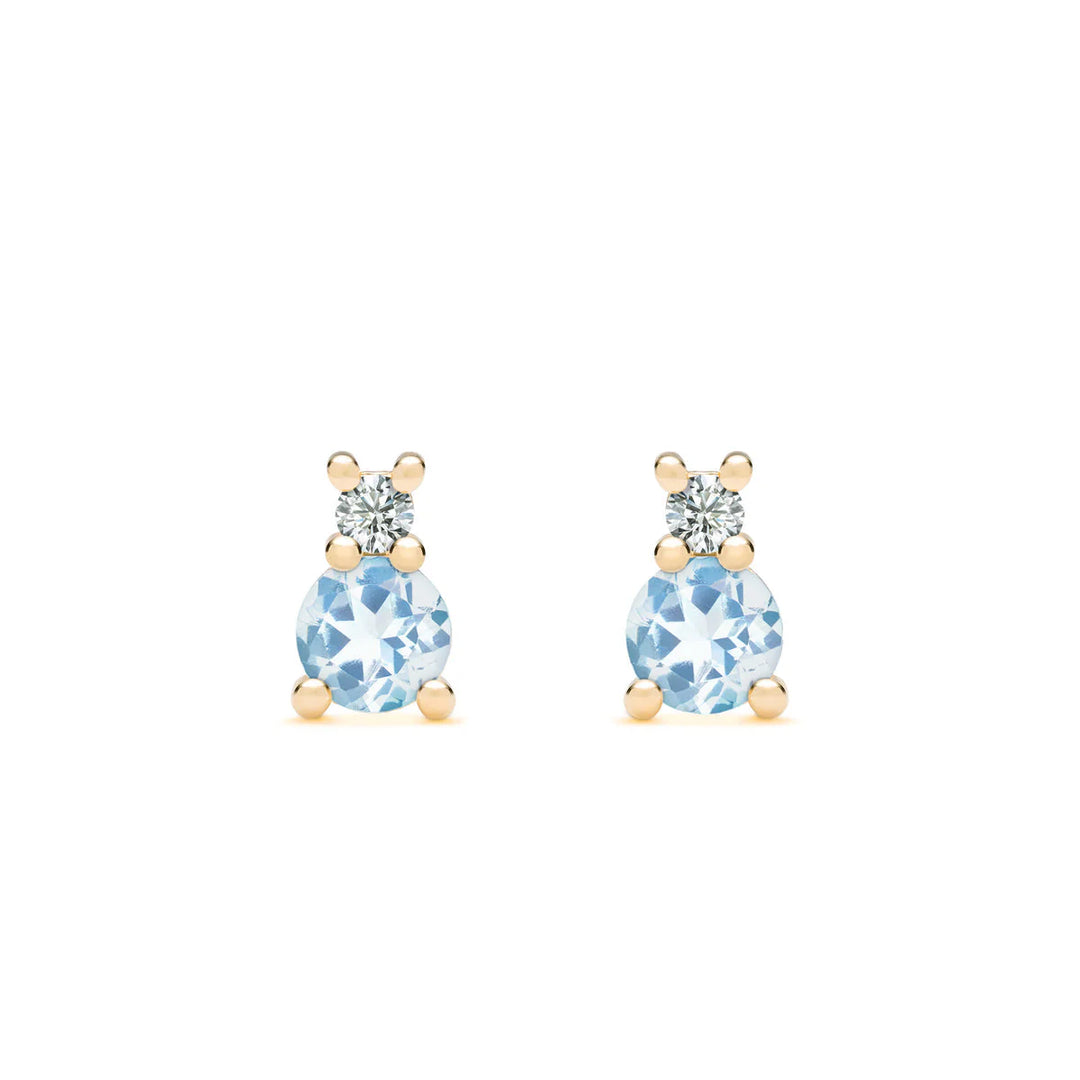 0.80CT Round Aquamarine Diamond March Birthstone Studs