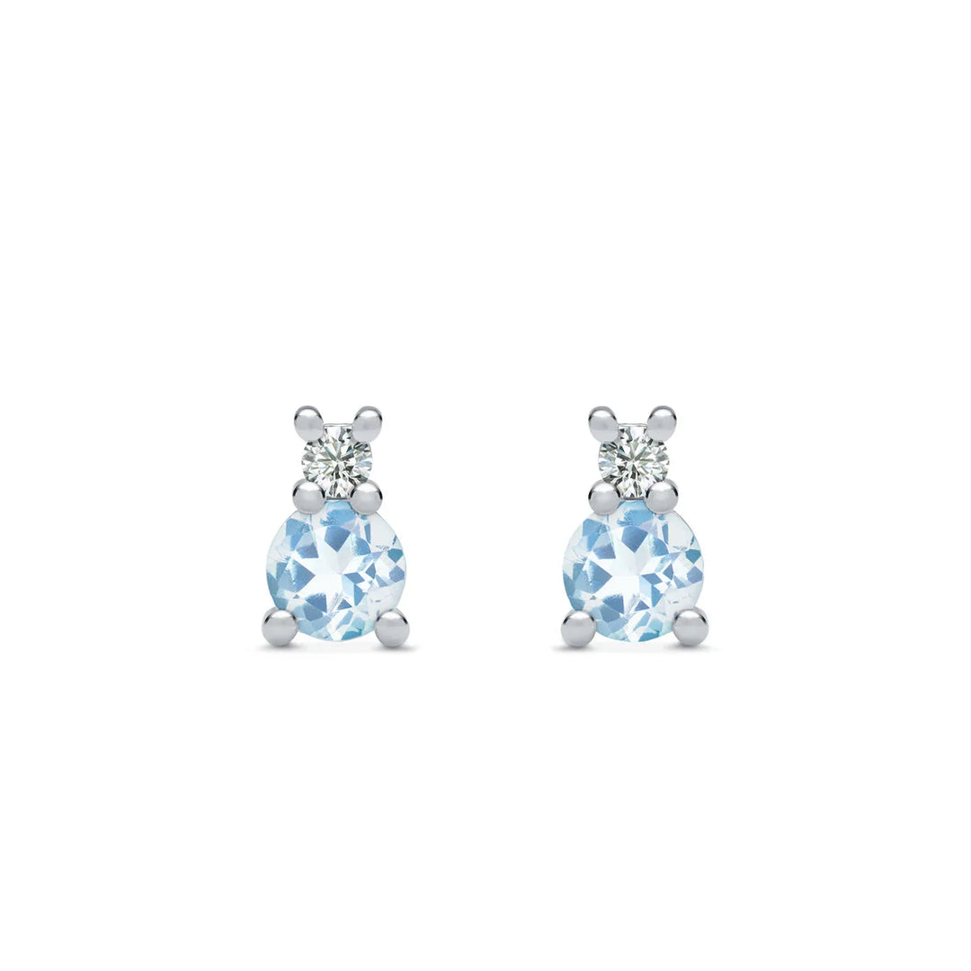 0.80CT Round Aquamarine Diamond March Birthstone Studs