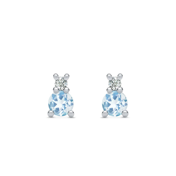 0.80CT Round Aquamarine Diamond March Birthstone Studs