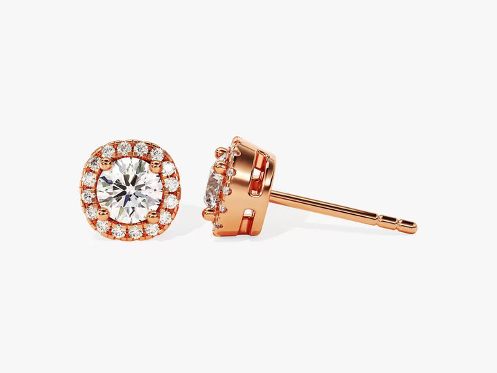 Round Halo Moissanite Diamond Stud Earrings for Her