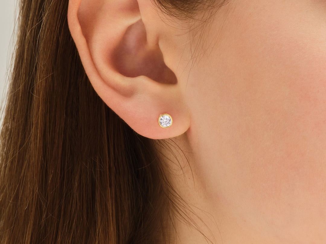 Bezel Set Round Cut Moissanite Diamond Earrings for Women