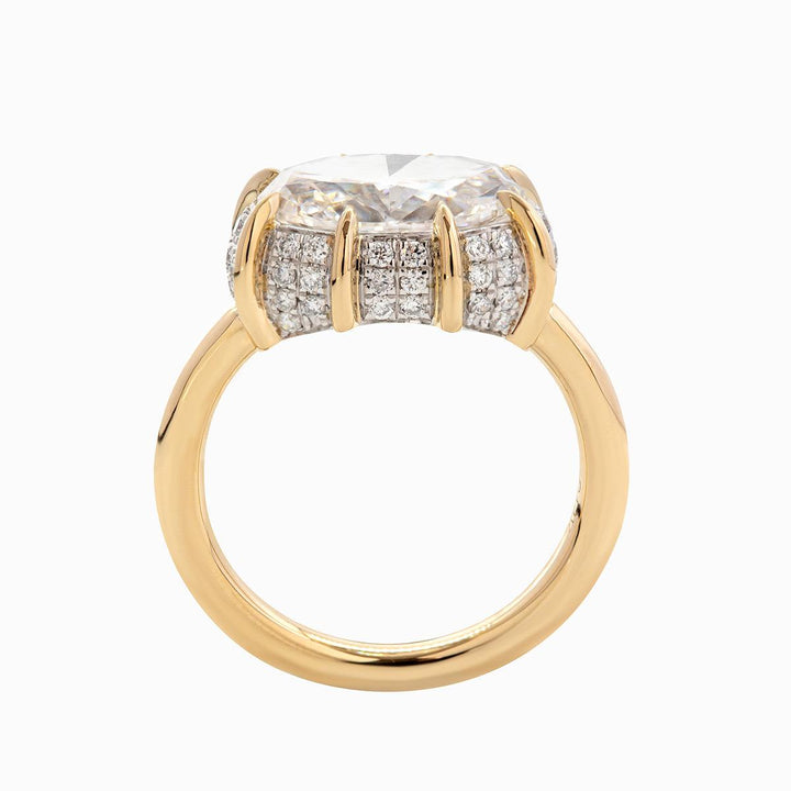 elegant oval solitaire, large oval diamond, brilliant cut oval, luxury jewelry design, pavé prong setting, disco ball pavé head, contemporary bridal, wedding ring for her, 