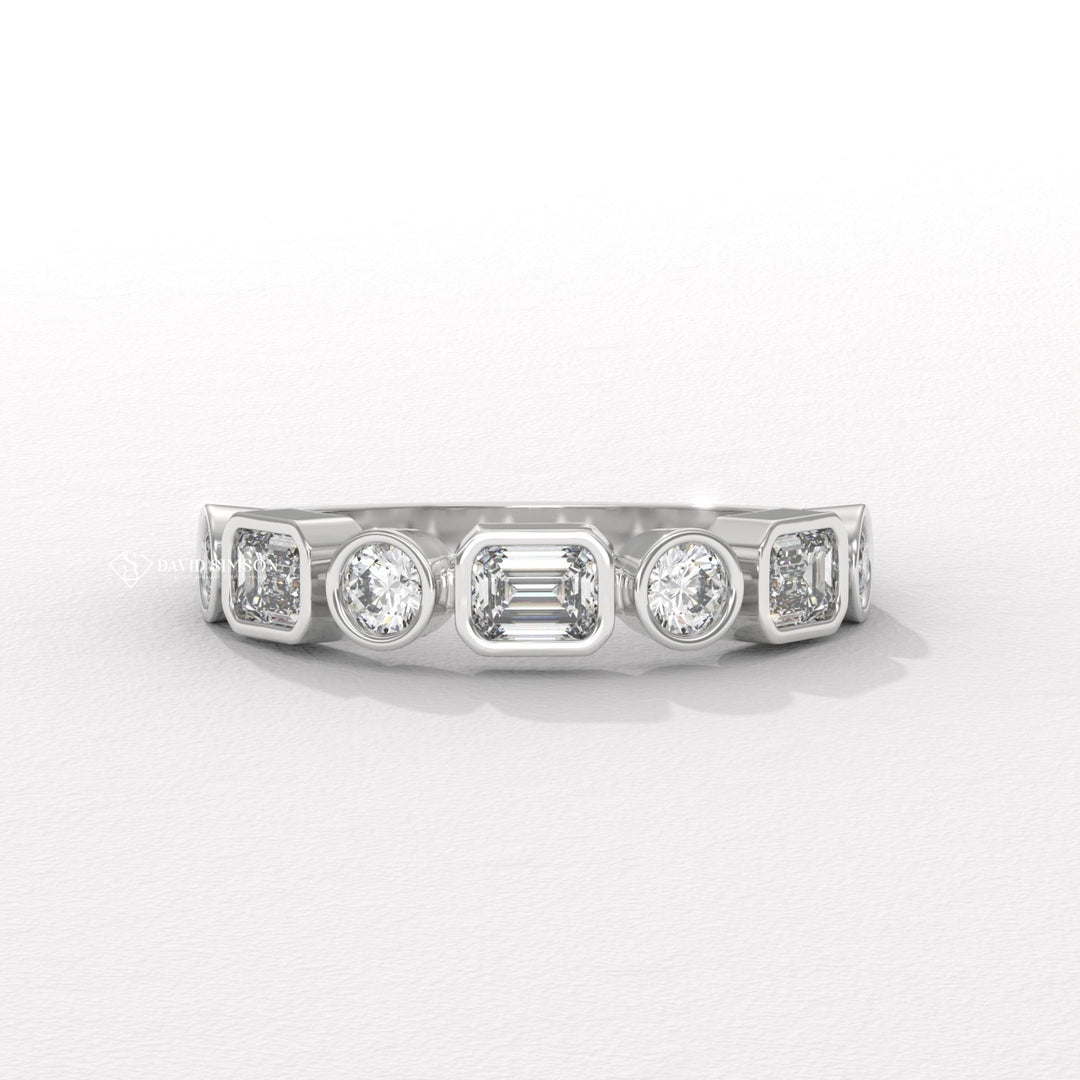 Emerald diamond band satin finish, Emerald diamond band matte finish, Emerald diamond band brushed finish, Emerald diamond band hammered finish, Emerald diamond band with engraving, 