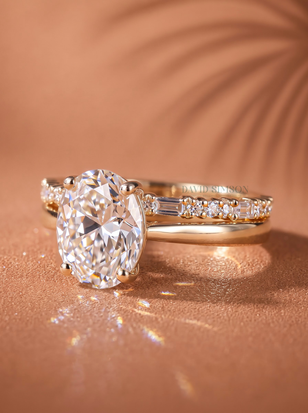 2.0ct Oval Cut Moissanite Solitaire Engagement Ring With Eternity Wedding Band