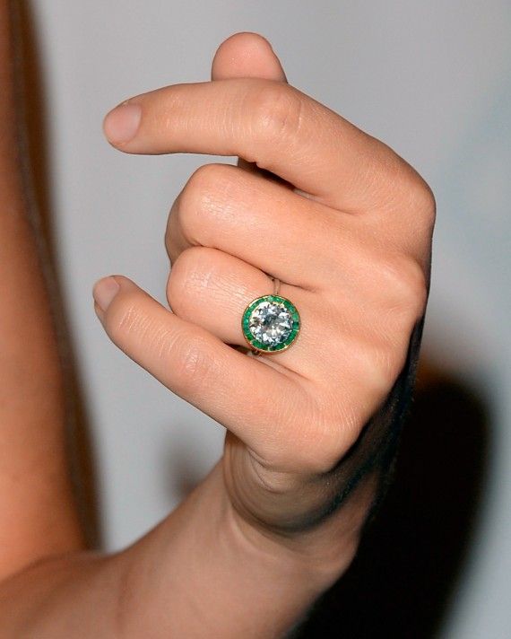 4.0CT Round Diamond with Emerald Halo Diamond Olivia Wilde Engagement Ring
