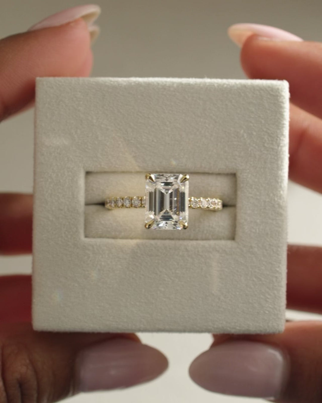 CT Emerald Cut Moissanite Hidden Halo Pave Engagement Ring