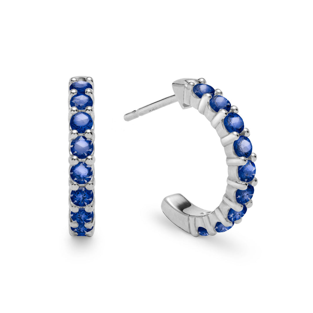 1.08CT Round Sapphire Diamond September Birthstone Hoops for Her