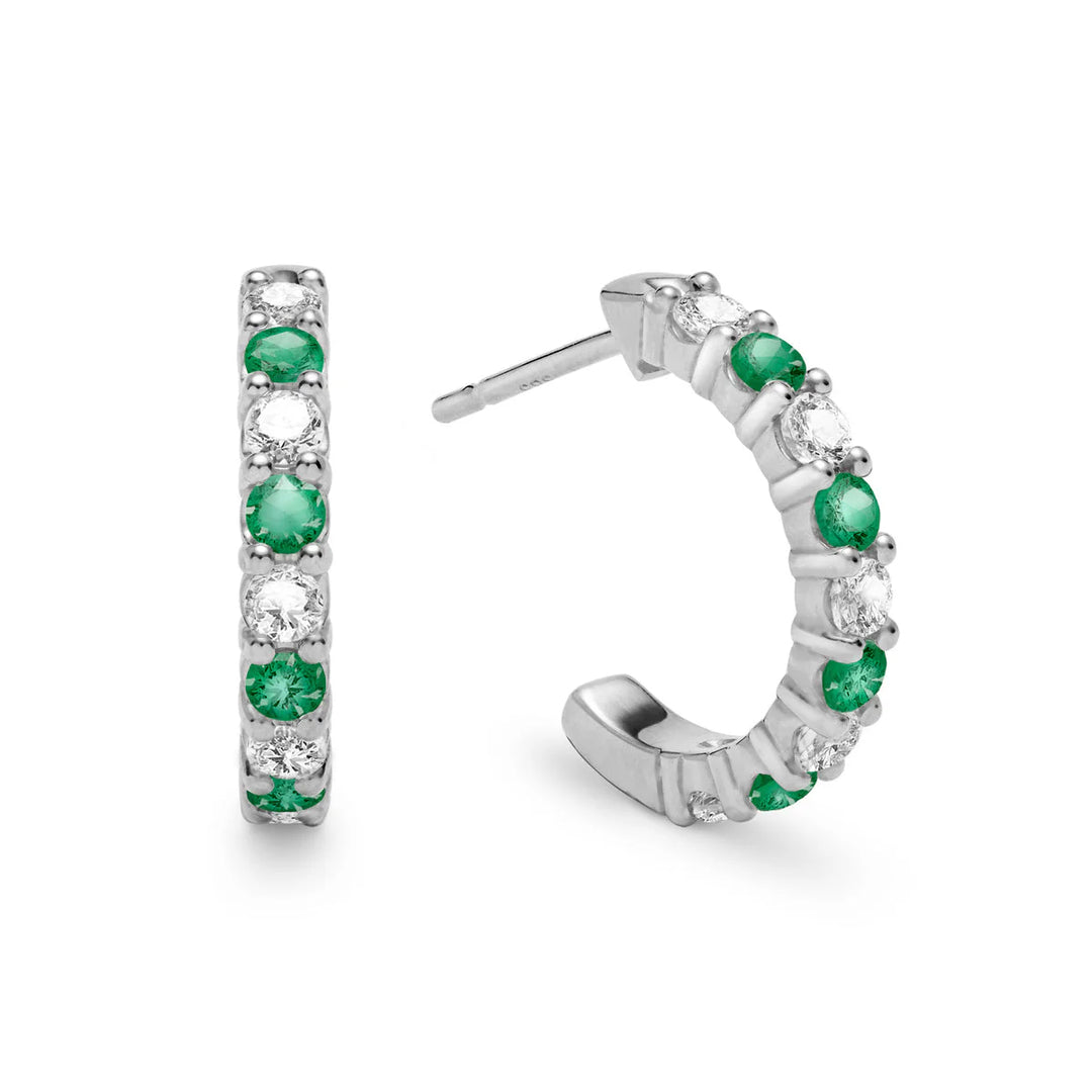 1.0CT Round Emerald Diamond May Birthstone Hoop Earrings