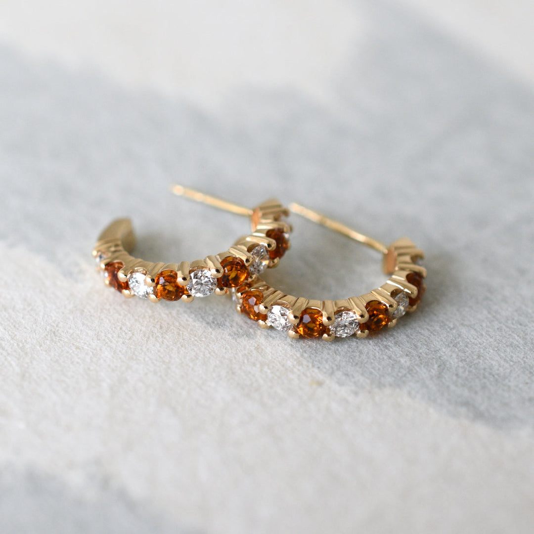 1.08CT Round Citrine Diamond November Birthstone Hoops