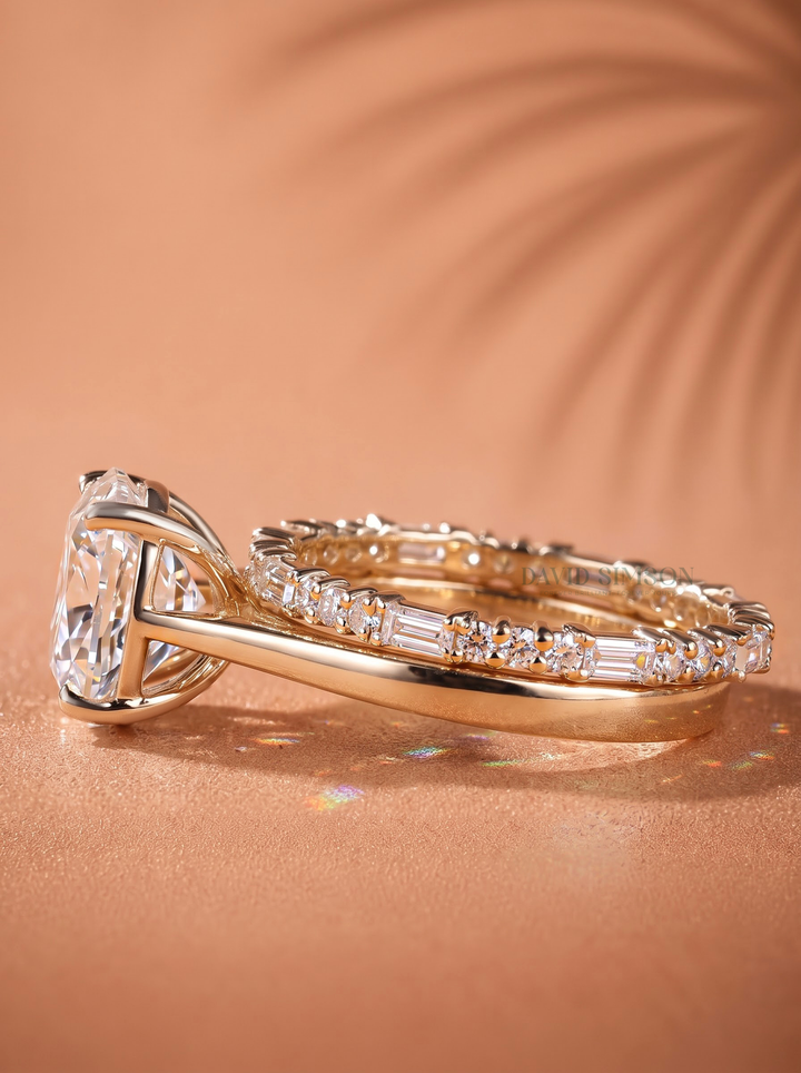 2.0ct Oval Cut Moissanite Solitaire Engagement Ring With Eternity Wedding Band
