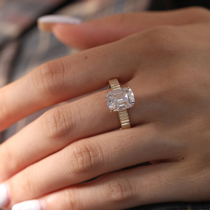 Elongated Old Mine Cut
Thick Pave Engagement Ring
3 Carat Moissanite Ring
2.5 Carat Cushion Cut
