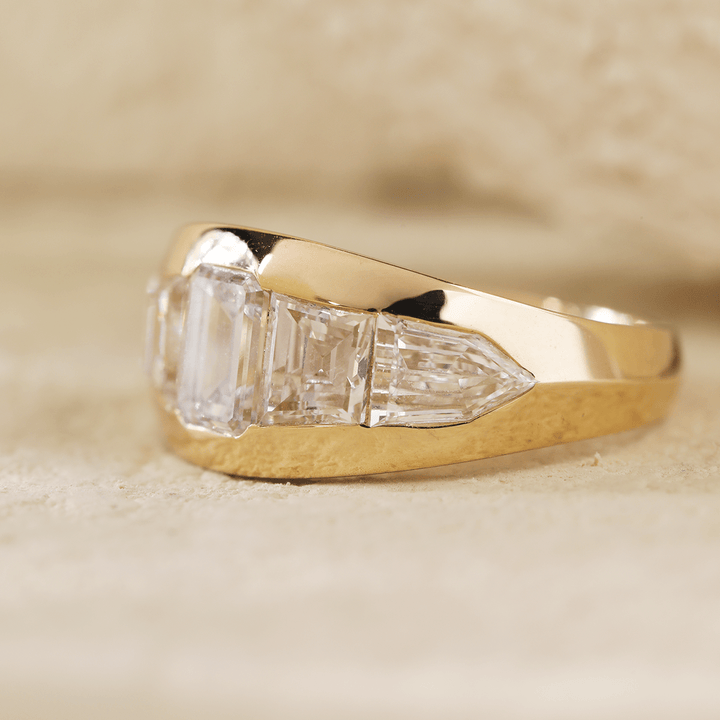 Emerald cut diamond ring crafted in 18k yellow gold