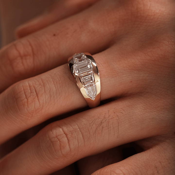 Emerald cut diamond ring — 0.50CT-1.50CT Emerald-Cut Lab Diamond Five-Stone Bezel Ring