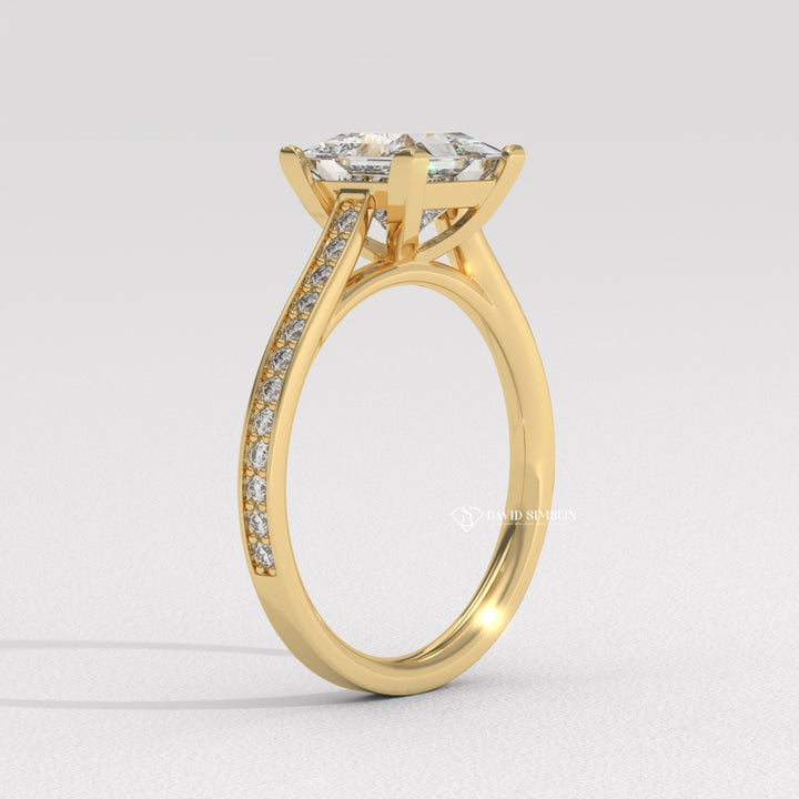 Princess split shank engagement ring, Princess channel set engagement ring, Princess swirl engagement ring, Princess unique engagement ring, Princess traditional engagement ring,