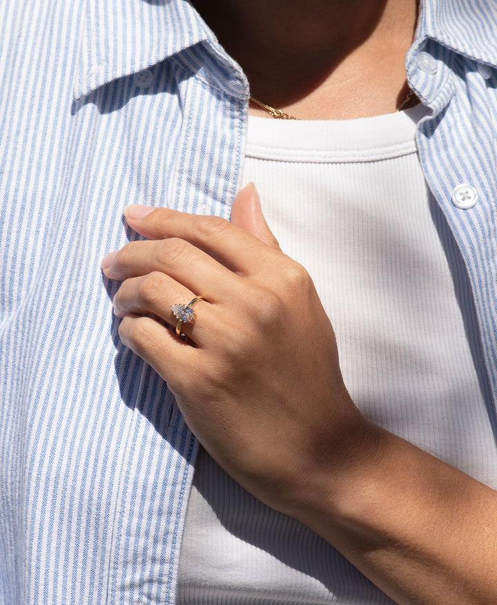 2.0ct-3.0ct Pear Cut Moissanite Diamond Prongs Engagement Ring