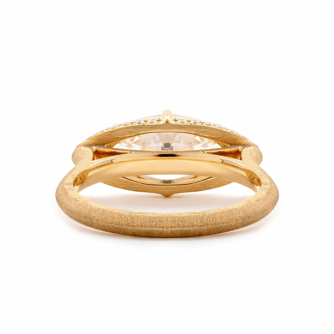 ethical diamond ring, sustainable luxury jewelry, unique bridal setting, marquise anniversary ring, statement diamond ring, tapered cathedral shank, high setting marquise, pointed oval diamond, vintage inspired marquise, contemporary engagement ring, marquise cut solitaire, large marquise diamond