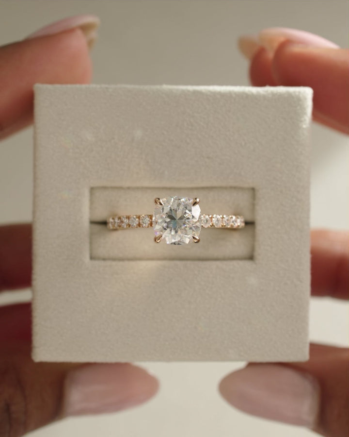 2.0 CT Cushion Cut Moissanite Hidden Halo &amp; Pave Engagement Ring